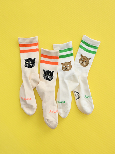 ROSTER SOX (ロスターソックス)　ライン×ネコちゃんソックス