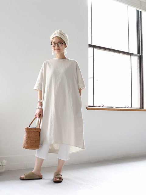 maillot (マイヨ)　Linen Rich Back Tuck Half Sleeve Shirt OP (リネンコットン・バックタックワンピース) MAS-24112