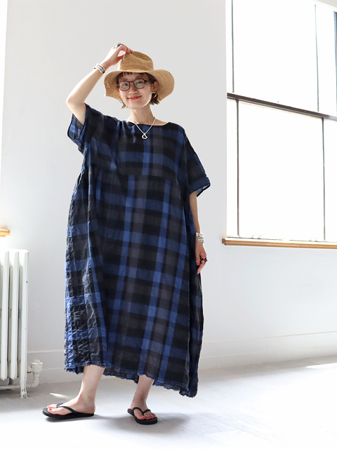 【30%OFF】Honnete (オネット)　チェック柄・サイドギャザーワンピース