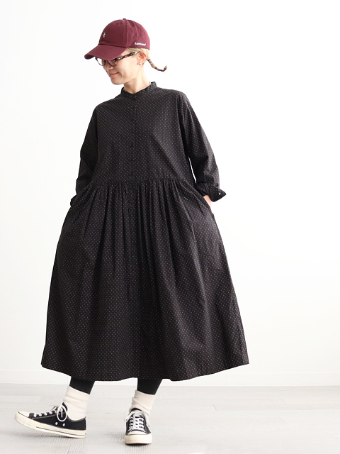 SOIL (ソイル)　ピンドット・バンドカラーシャツワンピース