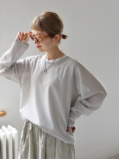 Needles (ニードルズ)　L/S U-Neck Tee - Geometric Raschel Lace（メッシュ長袖Tee）