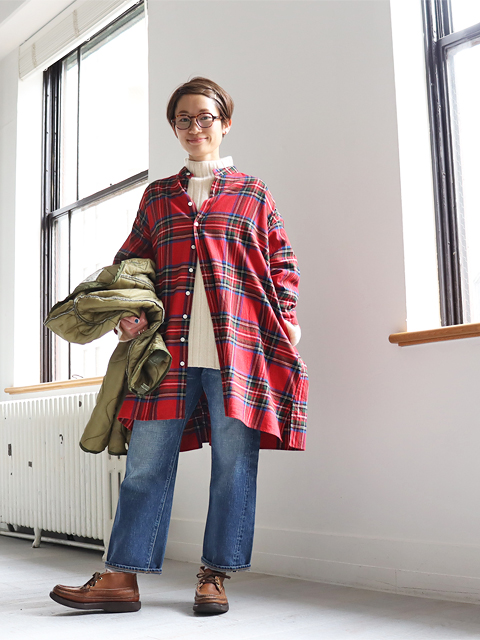 adeu (アデウ)　タータンチェック・ビッグシャツ (全2色)