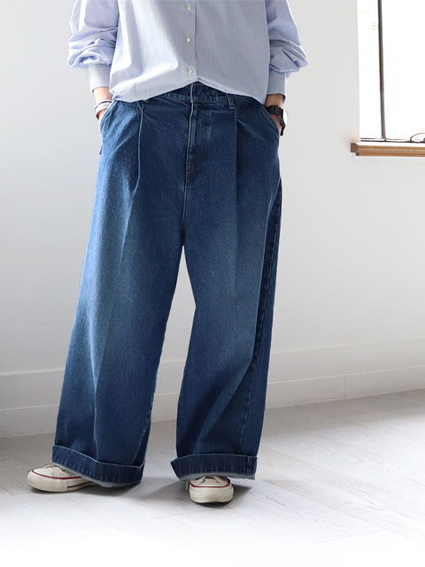 mizuiro ind (ミズイロインド)　ワイドデニムスラックス - BLUE