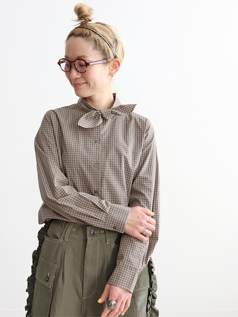 mizuiro ind (ミズイロインド)　チェック・リボンタイシャツ