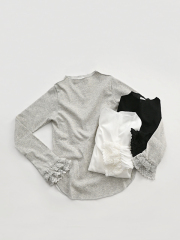 RhodolirioN (ロドリリオン)　Ribbed Race Cuff Pullover Tee  (袖フリル・リブTee) SW1083