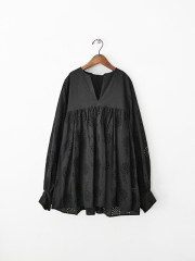 TOUJOURS (トゥジュー)　Classic Smock Shirt (インディアンレース刺繍・スモックシャツ・全3色)