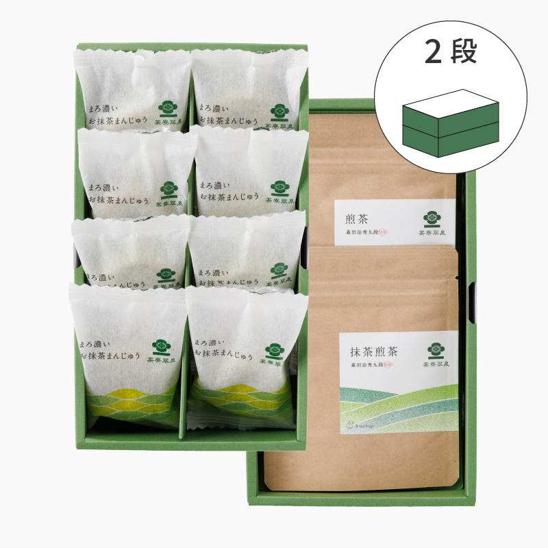 まろ濃いお抹茶まんじゅう 8個／お茶ティーバッグ（4袋入） 2個