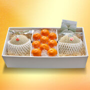 高知・夜須エメラルドメロン（最高級特撰ご贈答用）２玉と山北みかん（秀品）のセット