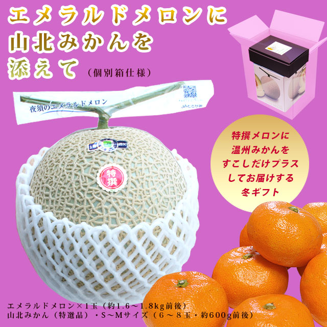 【特選】エメラルドメロンに山北みかんを添えて