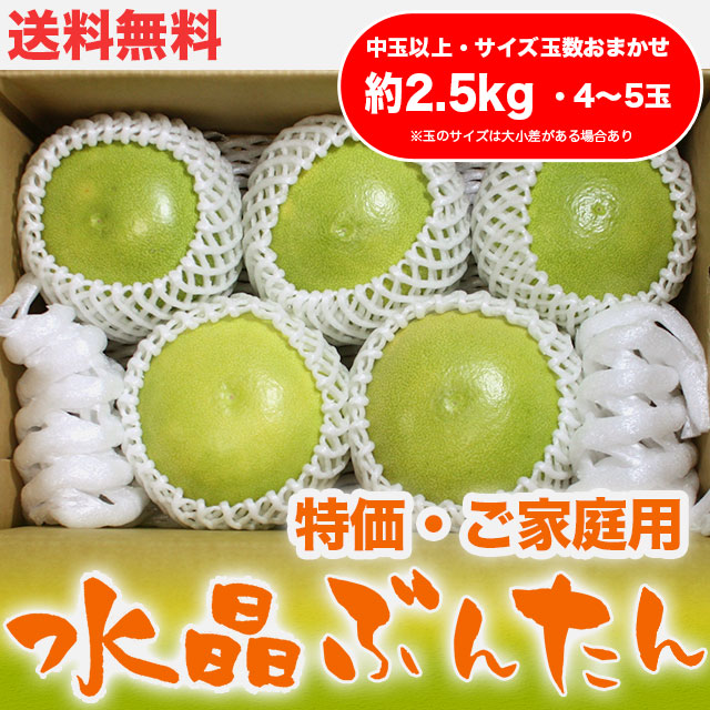 水晶文旦（高知県産）・特価ご家庭用・約2.5kg・（中玉以上・4～5玉）【送料無料】