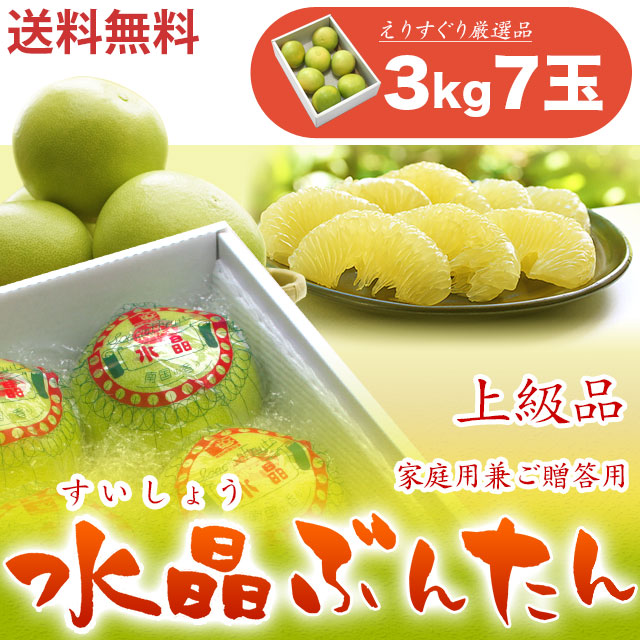 生産者厳選・水晶文旦（高知県産）・上級品（家庭用兼ご贈答用）・3kg箱・7玉【送料無料（関東～九州）】