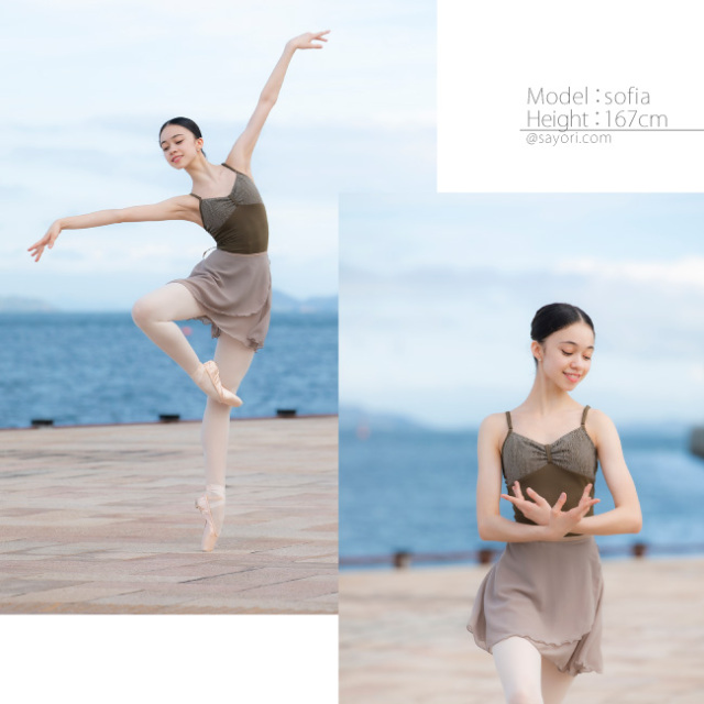 リボンパッセ 胸元レース スカートなしレオタード 日本製