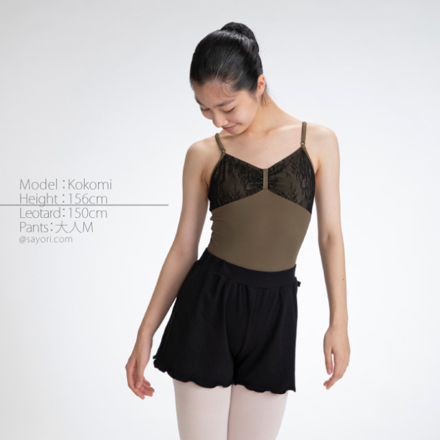 リボンパッセ 胸元レース スカートなしレオタード 日本製