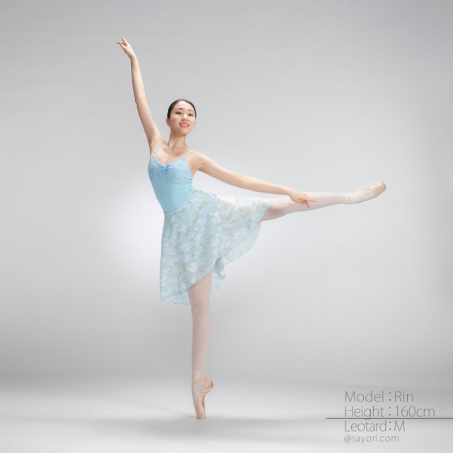 リボンパッセ 胸元レース スカートなしレオタード 日本製