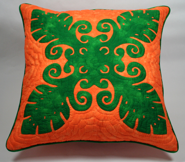 クッションカバー、L、ラージサイズ、モンステラ、グリーン、オレンジ