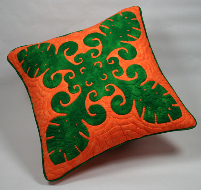 クッションカバー、S、スモールサイズ、モンステラ、グリーン、オレンジ