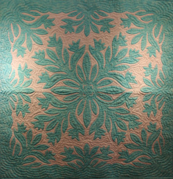 ハワイアンキルト、タペストリー、鳥の楽園、ライトブルー、中心