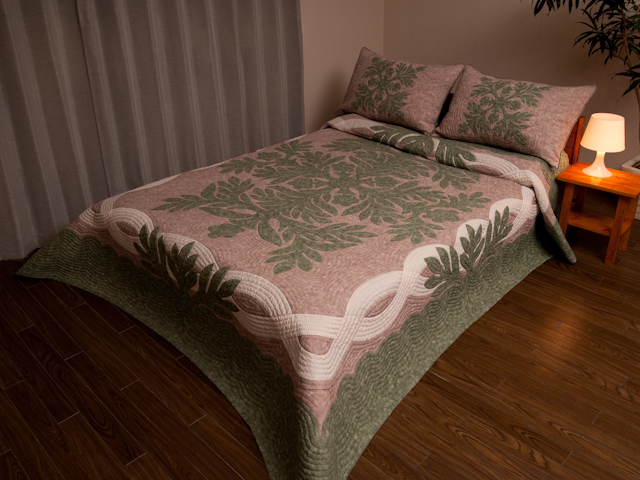 大人気!ハワイアンキルト タペストリー 105cm イリマレイ モスグリーン