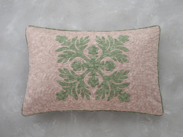 ハワイアンキルトベッドカバー イリマレイ モスグリーン&グレイ