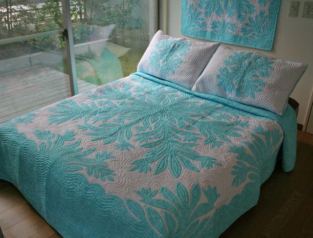 ハワイアンキルト255×220cmホイケタペストリーベッド、ソファーカバー