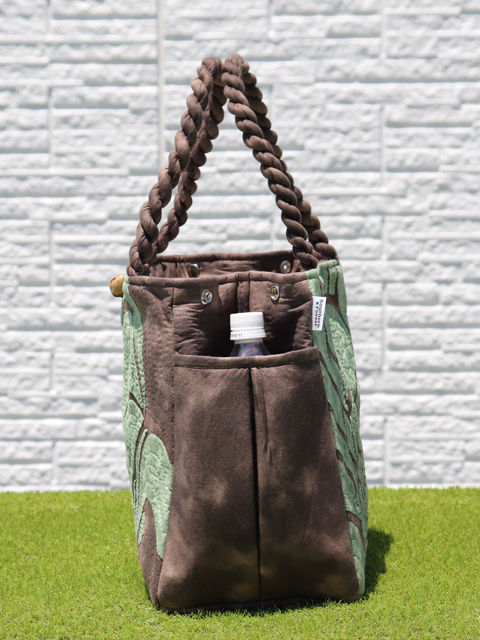 4. ハワイアンキルト レッスンバッグ ティキB モスグリーン オン ED