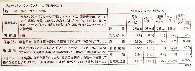 ボンボンショコラ健康原材料