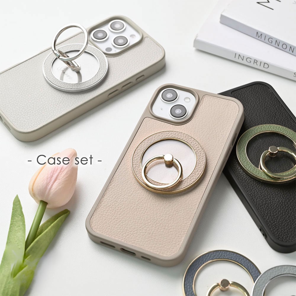 MagSafe 対応 スマホリング カラーリアケース セット 【 シュリンクレザー 】 名入れ 本革