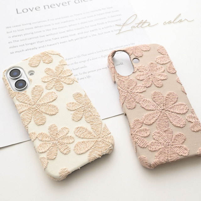 全機種対応 スマホケース まるっと 【 ラテフラワー 刺繍 】