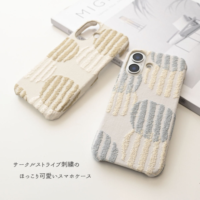 全機種対応 スマホケース まるっと 【 北欧 サークル ストライプ 刺繍 】