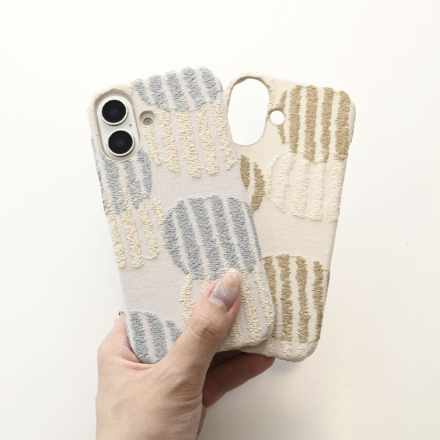 全機種対応 スマホケース まるっと 【 北欧 サークル ストライプ 刺繍 】