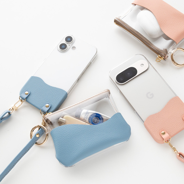 福袋 全機種対応 スマホケース 【 ちょいまる シュリンクレザー ストラップ リング付クリアポーチセット 】