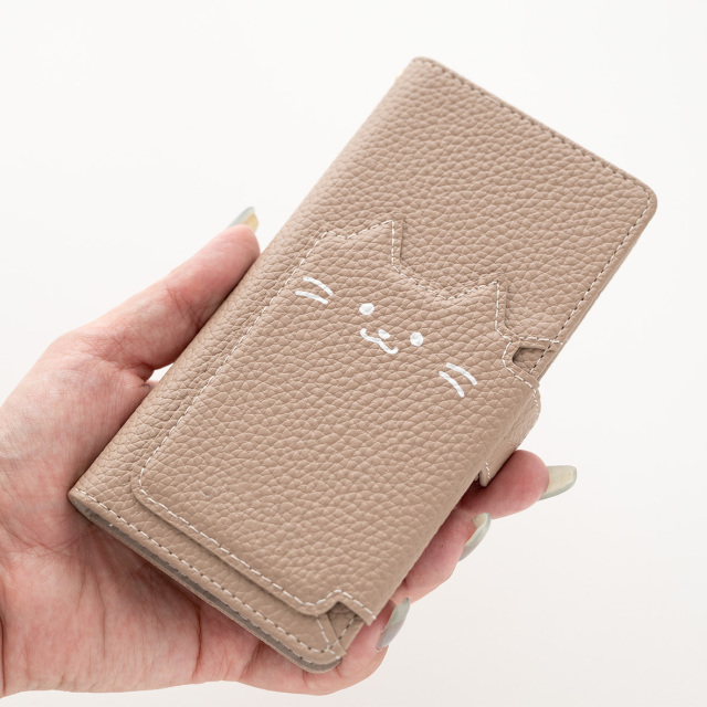 多機能対応 スマホケース 手帳型 【 クイックカードポケット付き ねこフラップ -シンプルフェイス- 】
