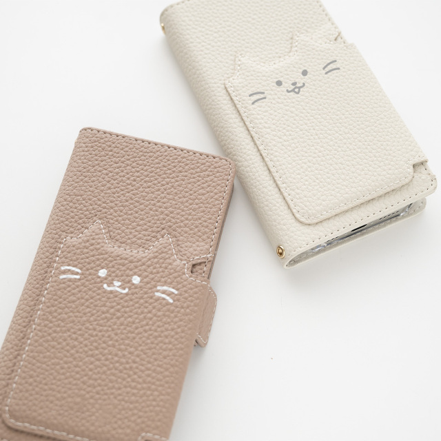 多機能対応 スマホケース 手帳型 【 クイックカードポケット付き ねこフラップ -シンプルフェイス- 】