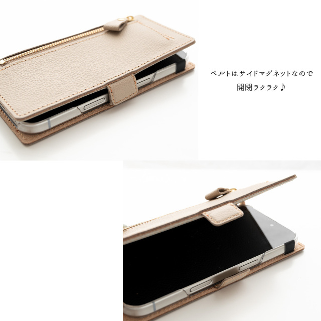 多機種対応 スマホケース 手帳型 ファスナーポケット付き 【 シュリンクレザー 】