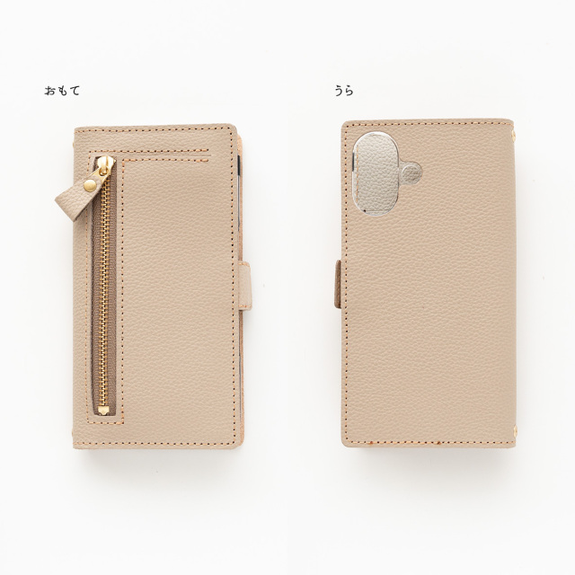 多機種対応 スマホケース 手帳型 ファスナーポケット付き 【 シュリンクレザー 】