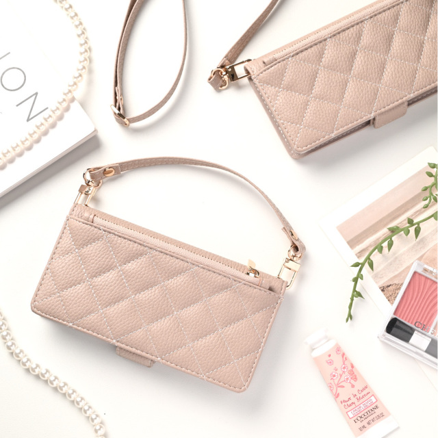 ミラー付き スマホケース 手帳型 【 キルティング コインケース付き 】 