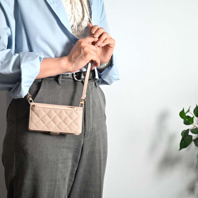 ミラー付き スマホケース 手帳型 【 キルティング コインケース付き 】 