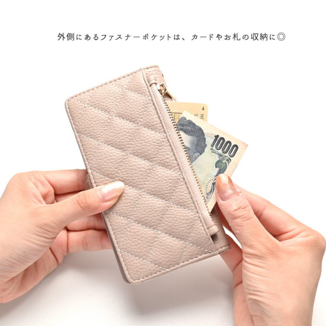 ミラー付き スマホケース 手帳型 【 キルティング コインケース付き 】 