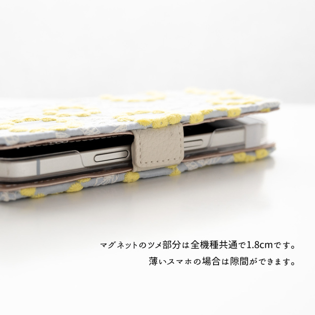 多機種対応 スマホケース 手帳型 【 ぷっくりフラワーサークル 】
