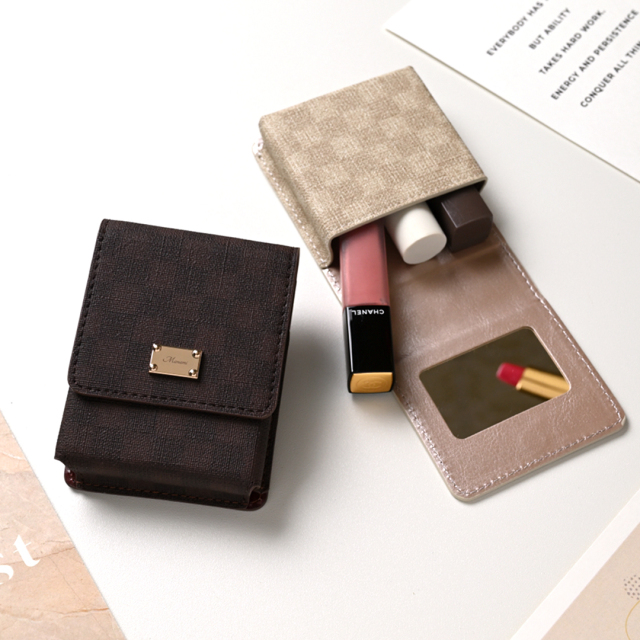 リップケース 【 フィオレッティ チェック柄 】 名入れ 抗菌作用 国内産PVCレザー メイク直し リップポーチ メイクポーチ