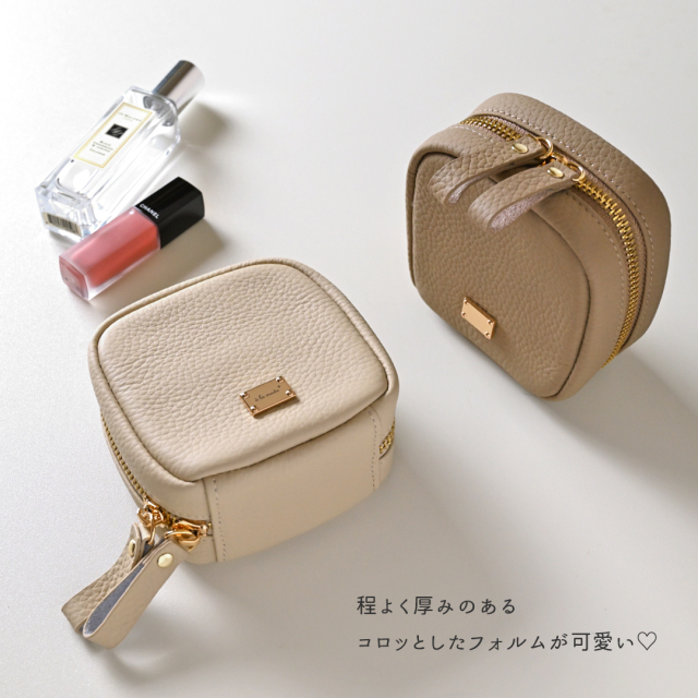 スクエア ミニ リップポーチ 【 本革 ニュアンス ネームプレート Simple 】