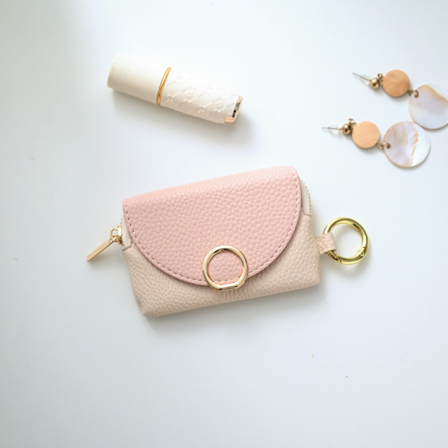 ミラー付き フラップミニポーチ 【 リングパーツ simple 】