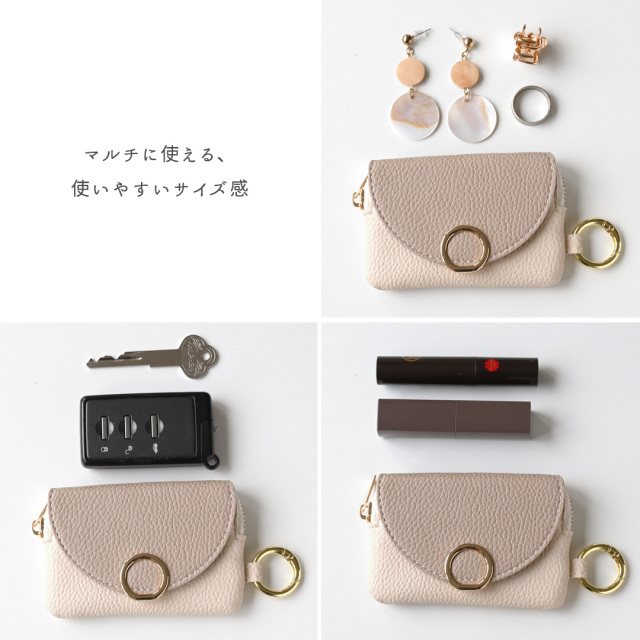 ミラー付き フラップミニポーチ 【 リングパーツ simple 】