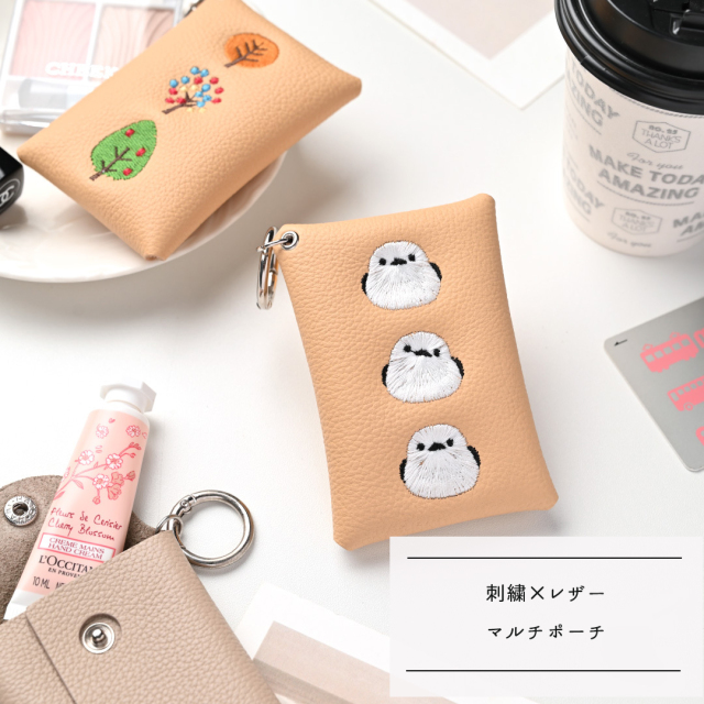 マルチポーチ 【 シュリンクレザー 刺繍 】 