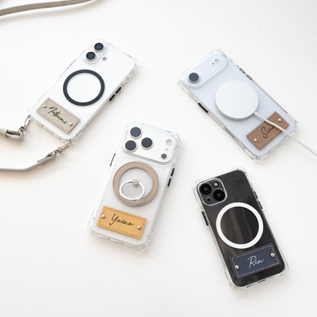 MagSafe 対応 名入れタグiPhoneケース 【 シュリンクレザー × TPU 】