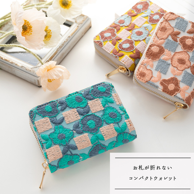 お札が折れない コンパクトウォレット 【 レトロフラワー 】 全面 ミニ財布 プレゼント