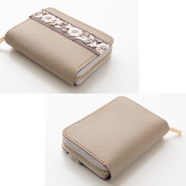 コンパクトウォレット 【 インド刺繍 01 × シュリンクレザー 】