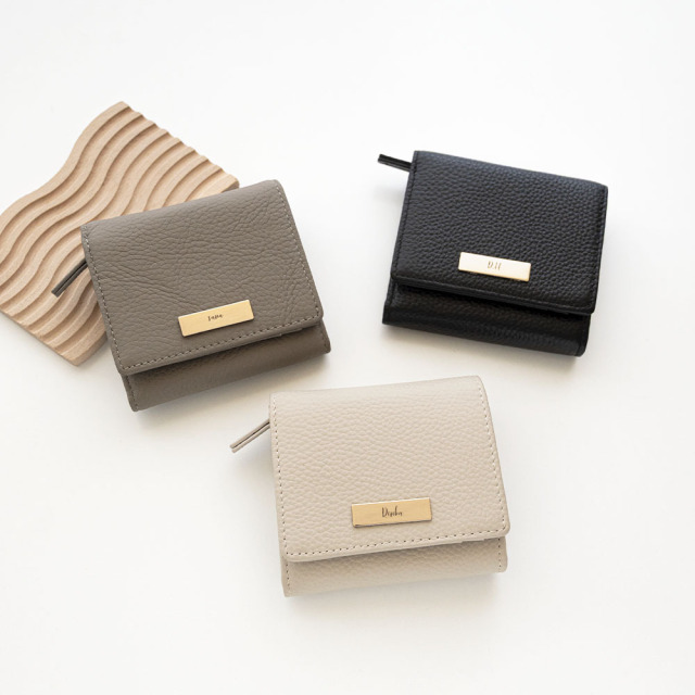 L字 コインケース付き ウォレット 【 本革 ニュアンス ネームプレート 名入れ 】 