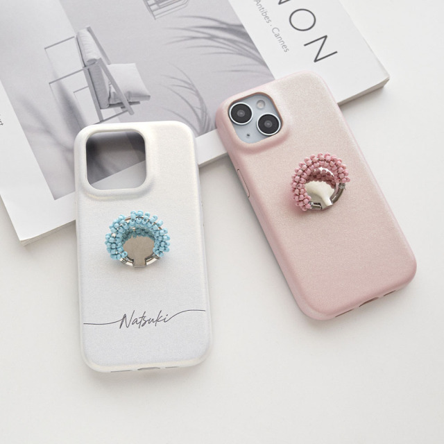 スマホケース 【 まるっと ビーズ スマホリング付き 名入れ 】 