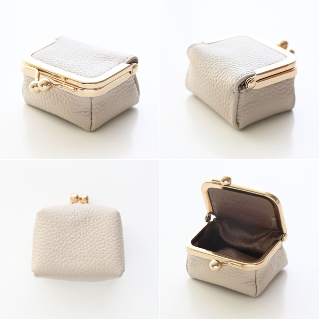 ボックス型 がま口 ミニポーチ 【 本革 ニュアンス 名入れ 】